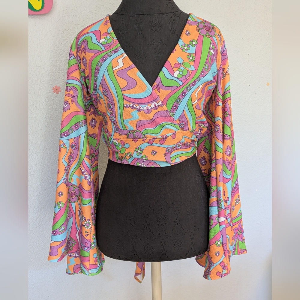Smak Parlour 70s inspired Psychedelic Flare Sleeve Blouse